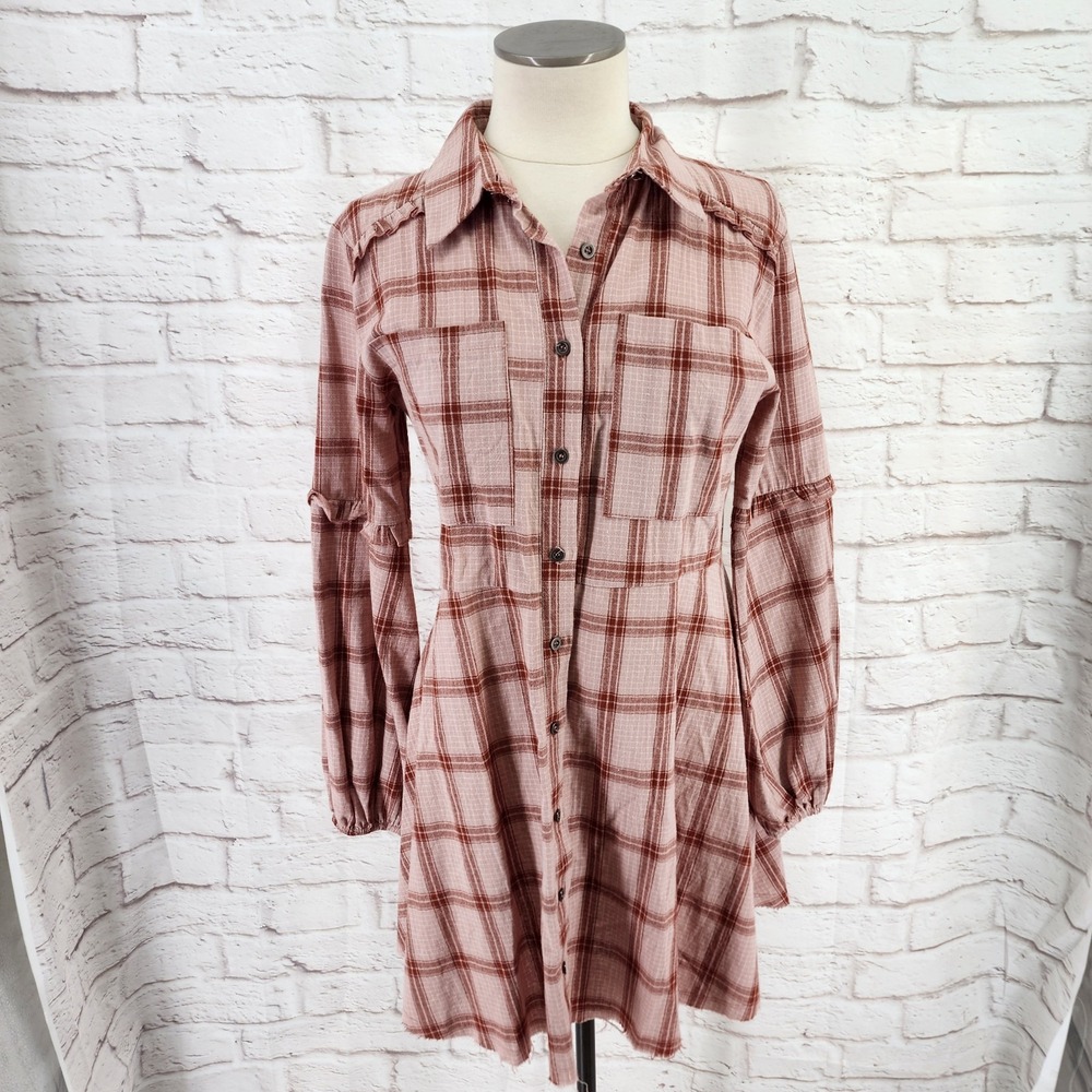 Western Button Tunic Small Cowgirl Rodeo Festival Cottage Boho Plaid Mini Dress?